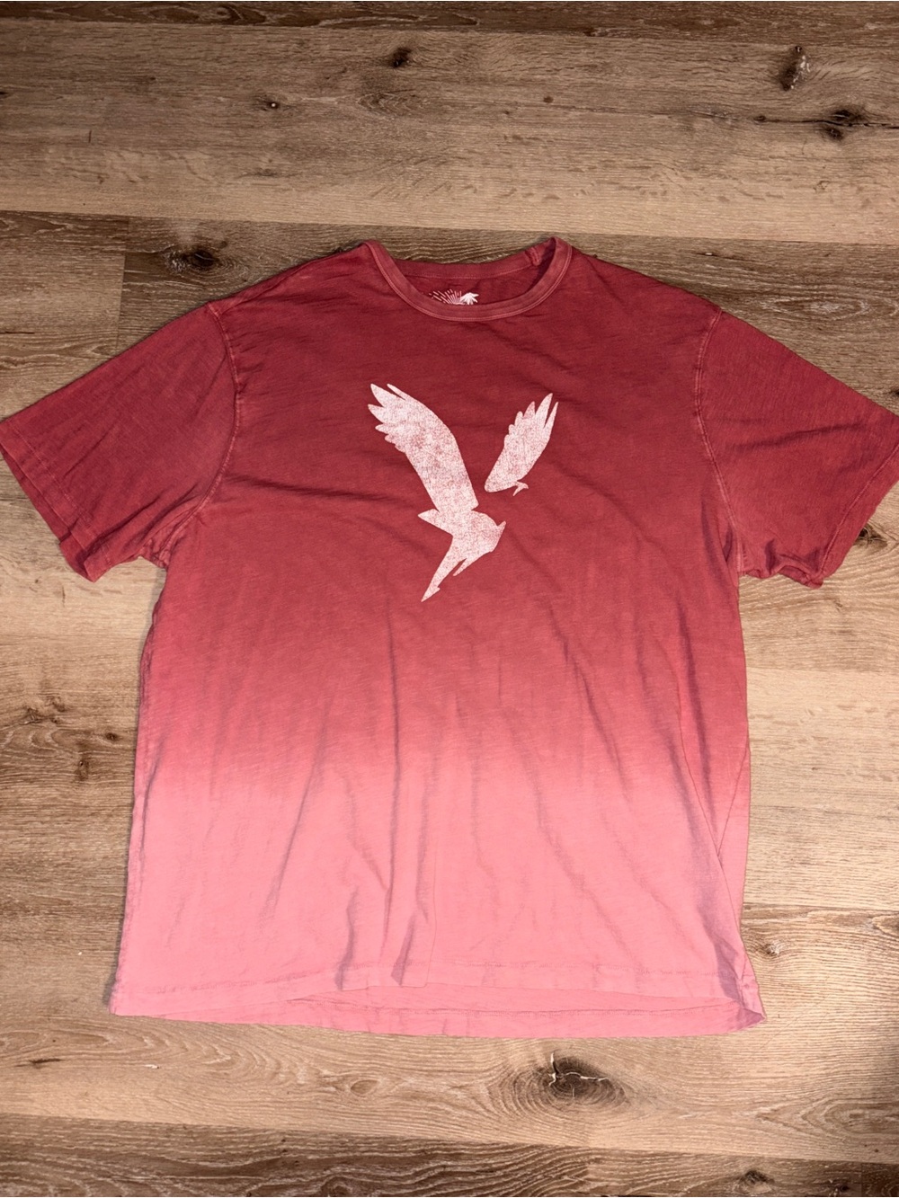 American Eagle Outfitters Red Ombre Short-Sleeve Tee with White Bird Graphic